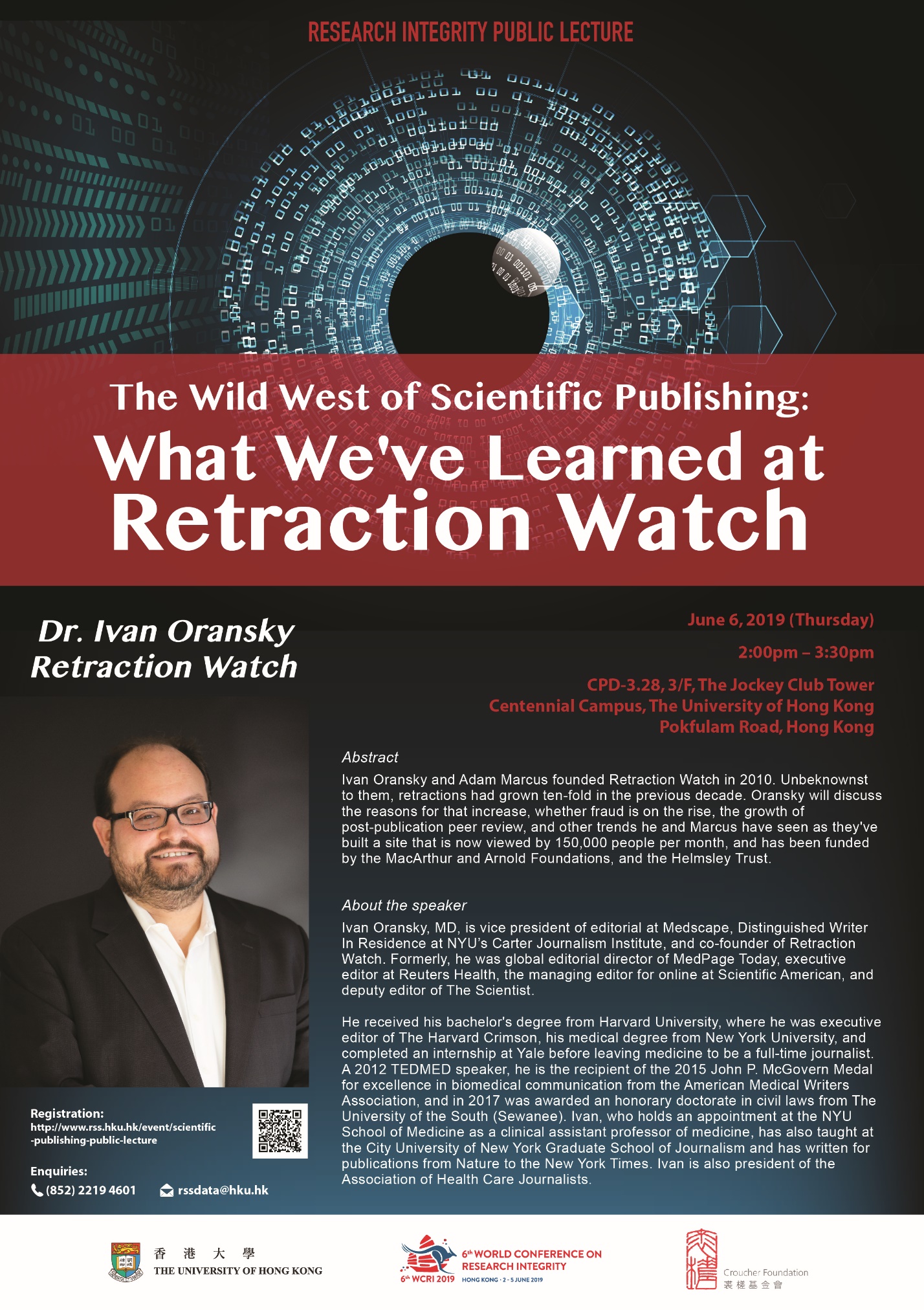 Research Integrity Public Lecture: The Wild West of Scientific Publishing: What We've Learned at Retraction Watch by Dr. Ivan Oransky